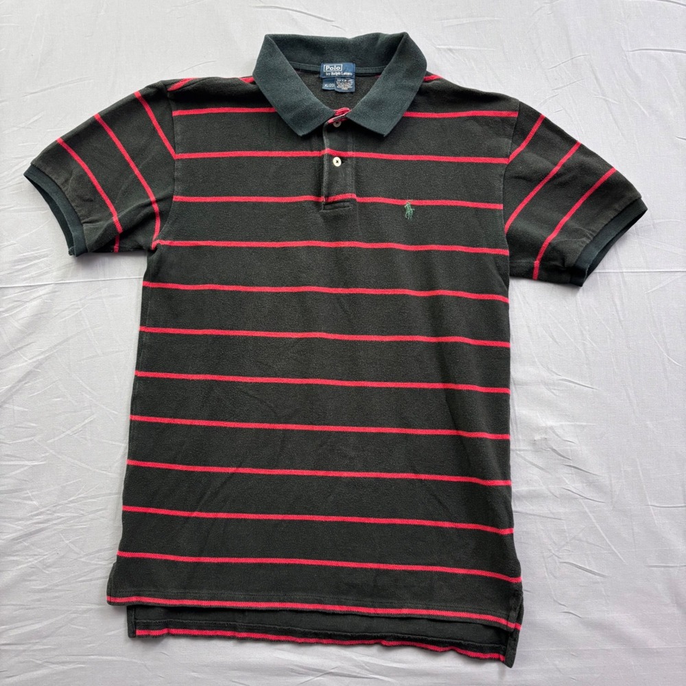 Polo Ralph Lauren Kids XL 18-20 Black Red Striped Cotton Pique Polo Shirt Preppy